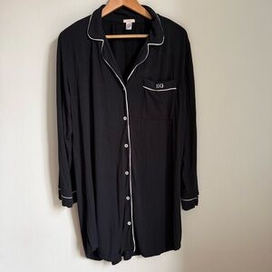 Eberjey Nightshirt Size M Pajama Sleepshirt Black Long Sleeve 95% Modal Logo